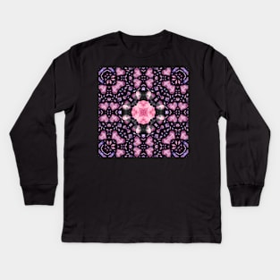 Crystal Hearts and Flowers Valentines Kaleidoscope pattern (Seamless) 30 Kids Long Sleeve T-Shirt